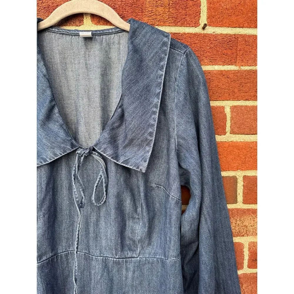 Old Navy Chambray Denim Dress Medium 100% Cotton Long Sleeve Boho Cottagecore - Picture 8 of 11